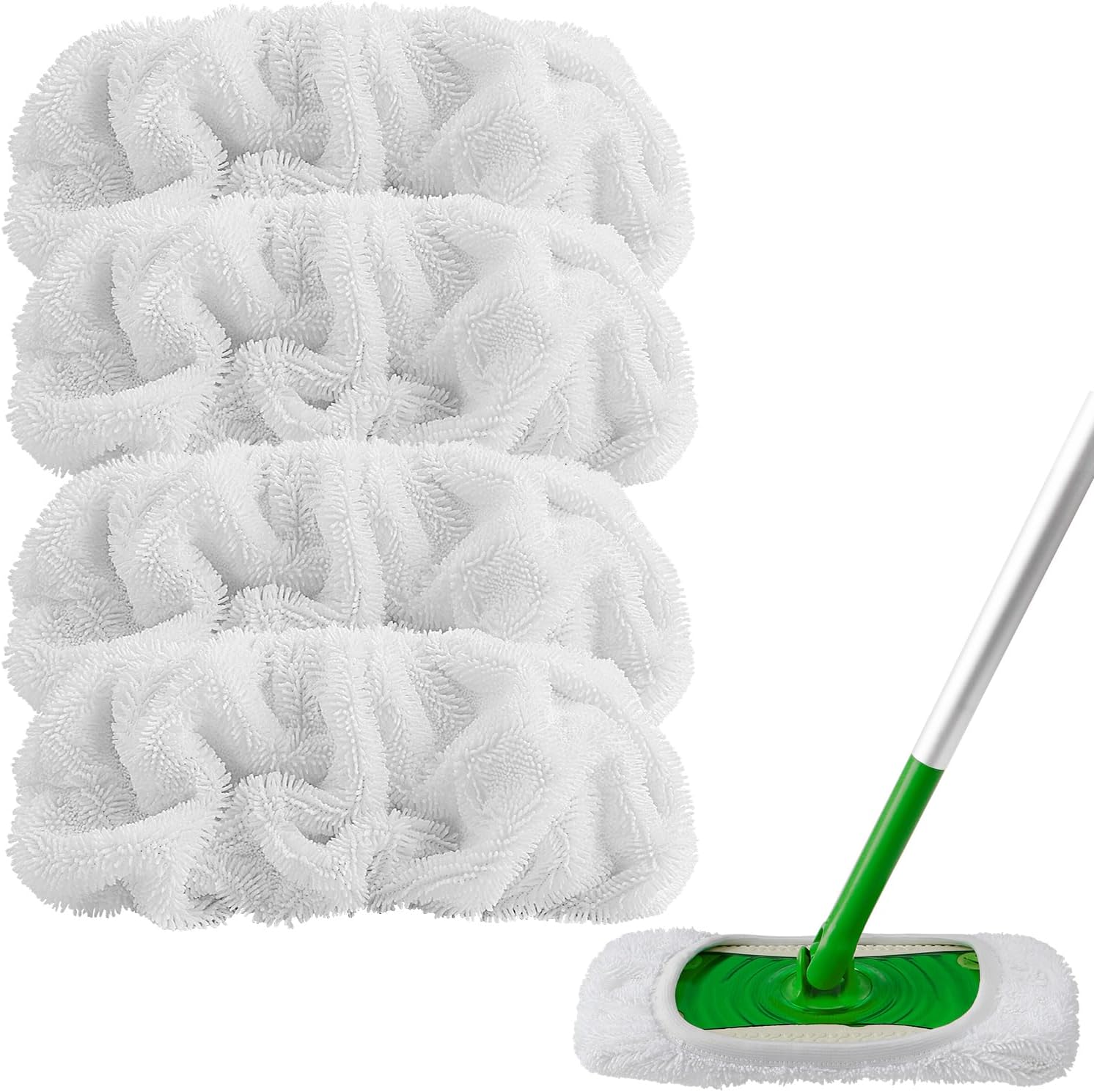 Zestaw 4 wymiennych, wielokrotnego użytku nakładek z mikrofibry, kompatybilnych ze zamiataczem Swiffer Sweeper – nadające się do prania, do użytku na