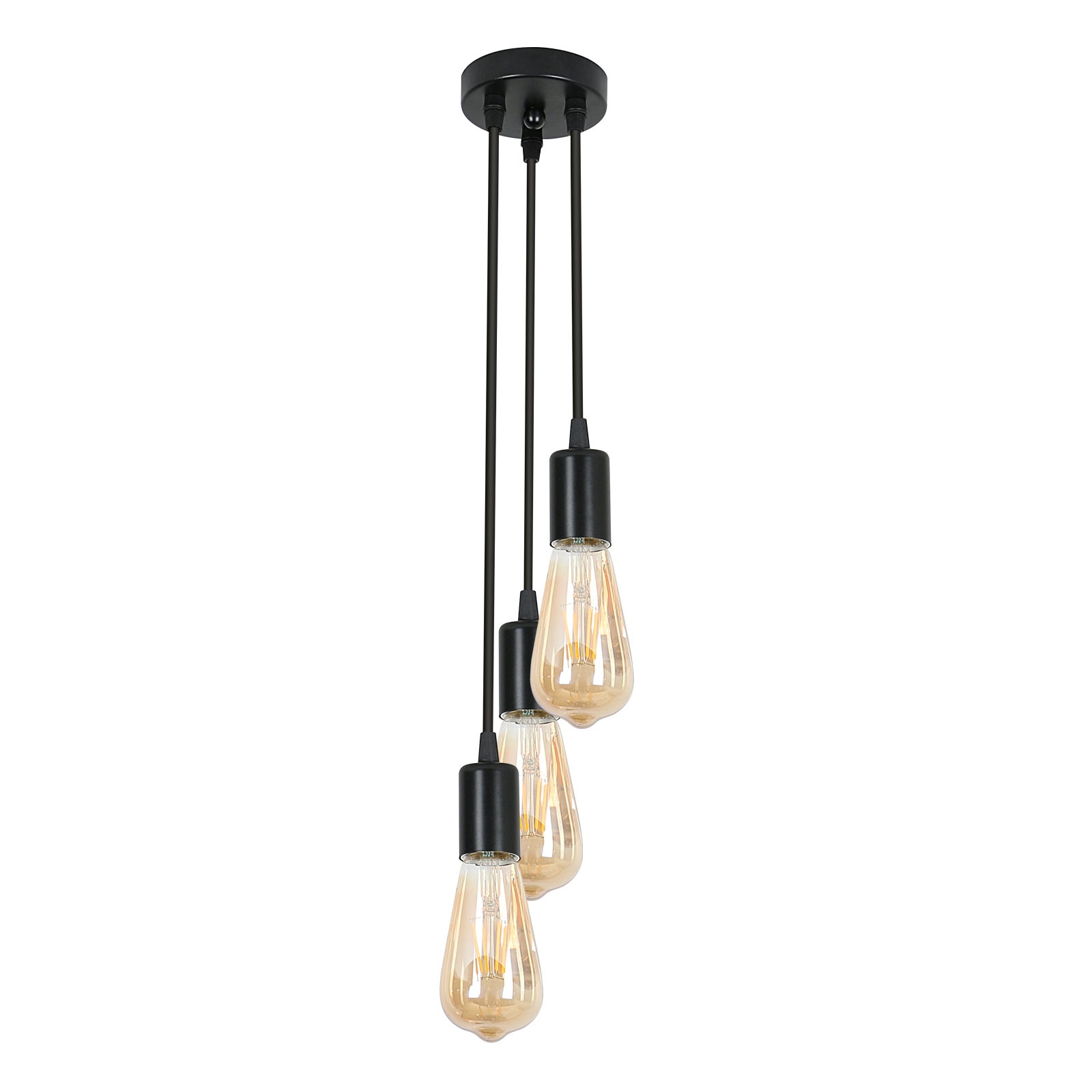 GOECO Lustre Industriel et Vintage 3 douilles Suspension Pour salon chambre à coucher salle à manger bureau Bar Café Noir E27 Base - 6