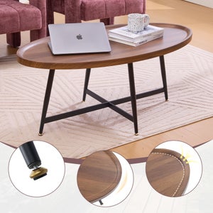 GIANTEX Tavolino Da Caffè Ovale In Legno Massello E Vetro Con Ripiano Rattan – 102x56x47 Cm – Marrone
