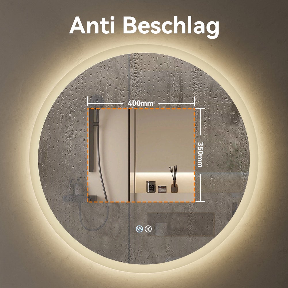 Specchio da bagno a LED 80 cm, rotondo, dimmerabile, 3 luce naturale, antiappannamento, IP44, HOROW - 9