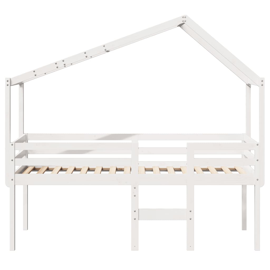 Lit haut avec toit blanc 75x190 cm bois de pin massif - 4