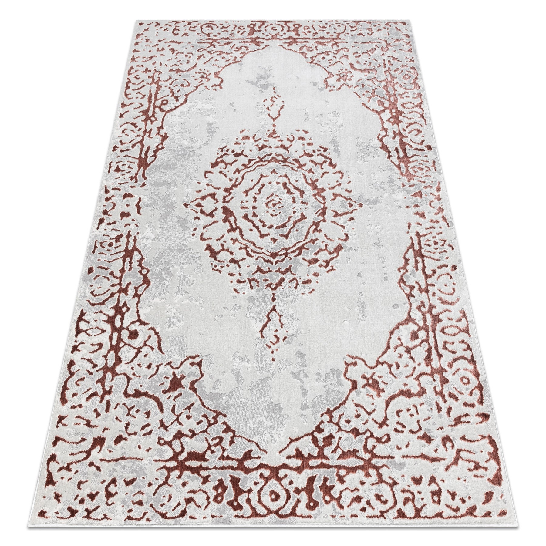 Dywan ALLURE 1961 Ornament, ramka - Strukturalny, stylowy, glamour biały / różowy 120x170 cm