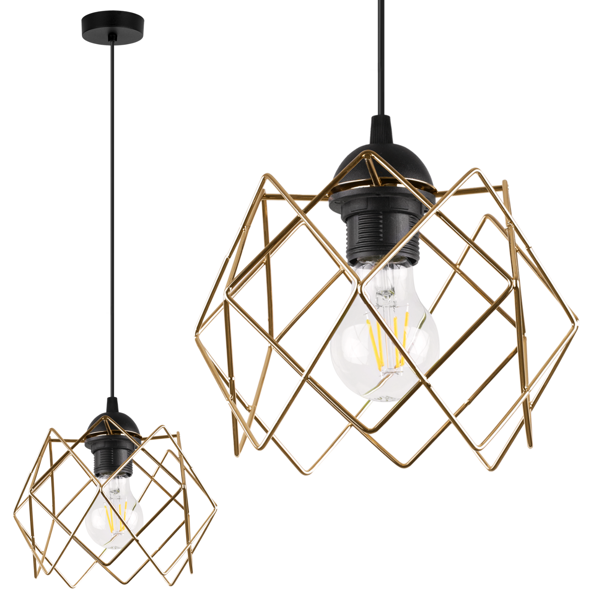 Lampa sufitowa wisząca Stella czarna modern 1xE27 klosz metalowy złoty Light Home LH