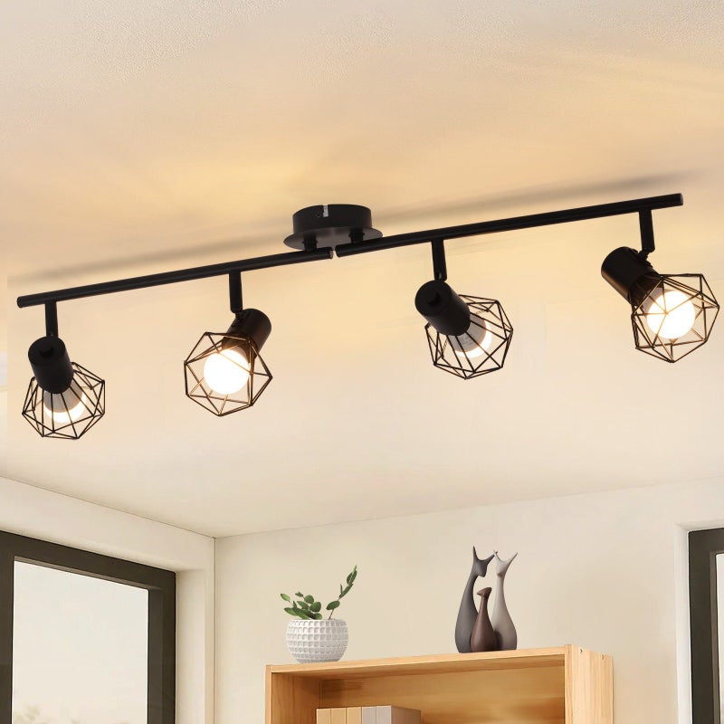 NETTLIFE 4 czarne Reflektoroway sufitowe Vintage Retro E14 Industrial 350° obrotowy metalowy do wnętrz do salonu sypialni dzieci kuchnia