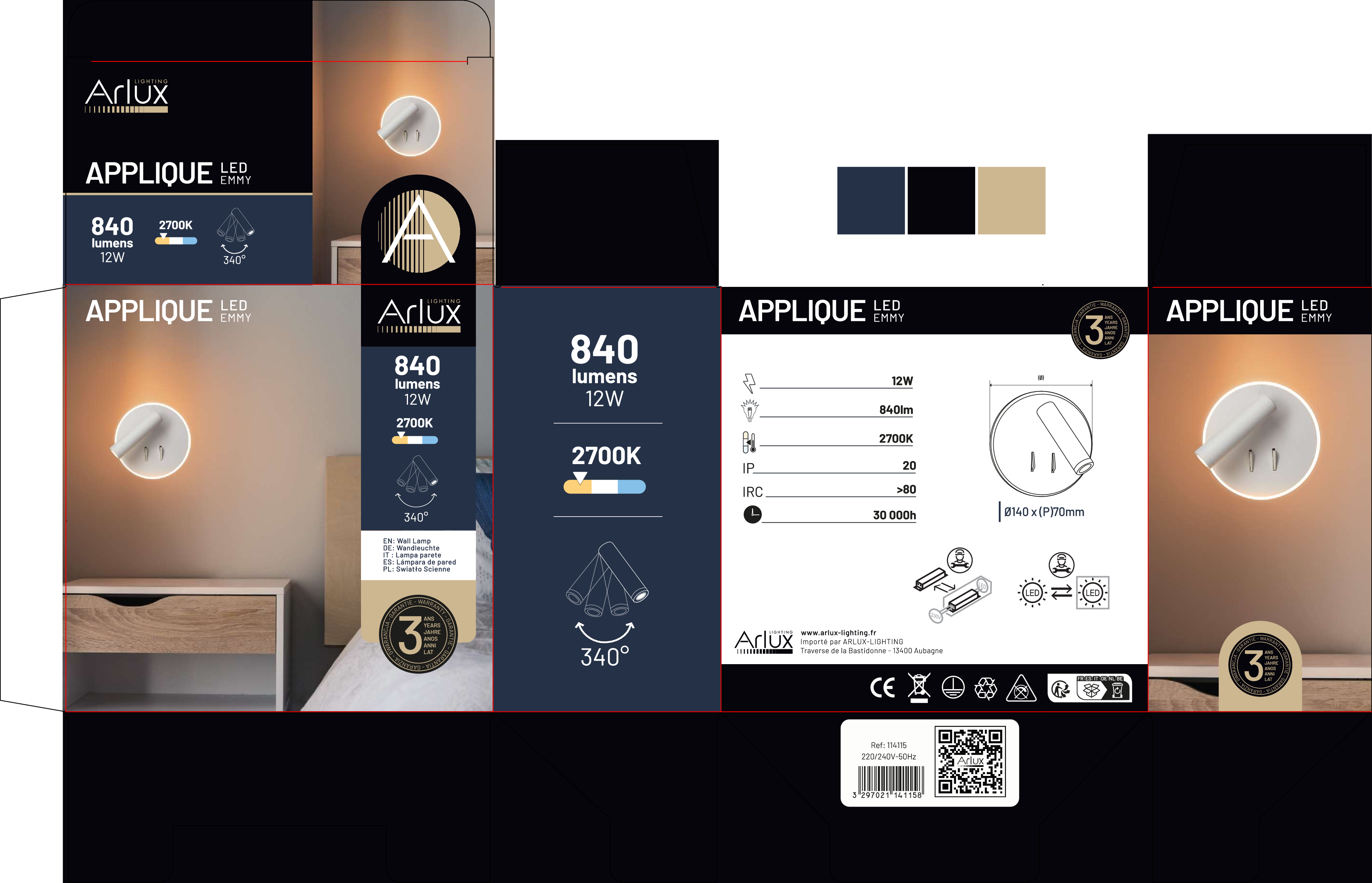 Applique-Liseuse Intérieur 9W+3W 630lm+210lm Blanc Chaud - 6