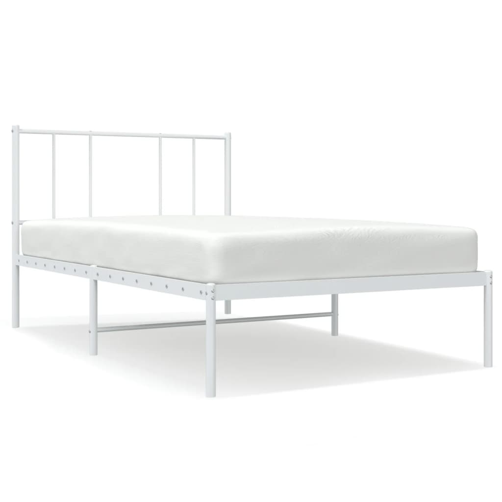 Łóżko Białe Metalowe Rama Łóżka Ze Stelażem Do Sypialni Pokoju 90x200 cm