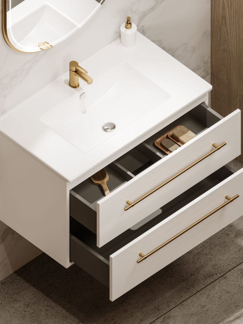 Zestaw szafka łazienkowa z umywalką ceramiczną Uptrend NAVA 80, Biały Mat - uchwyt złoto 1 kpl. - 3