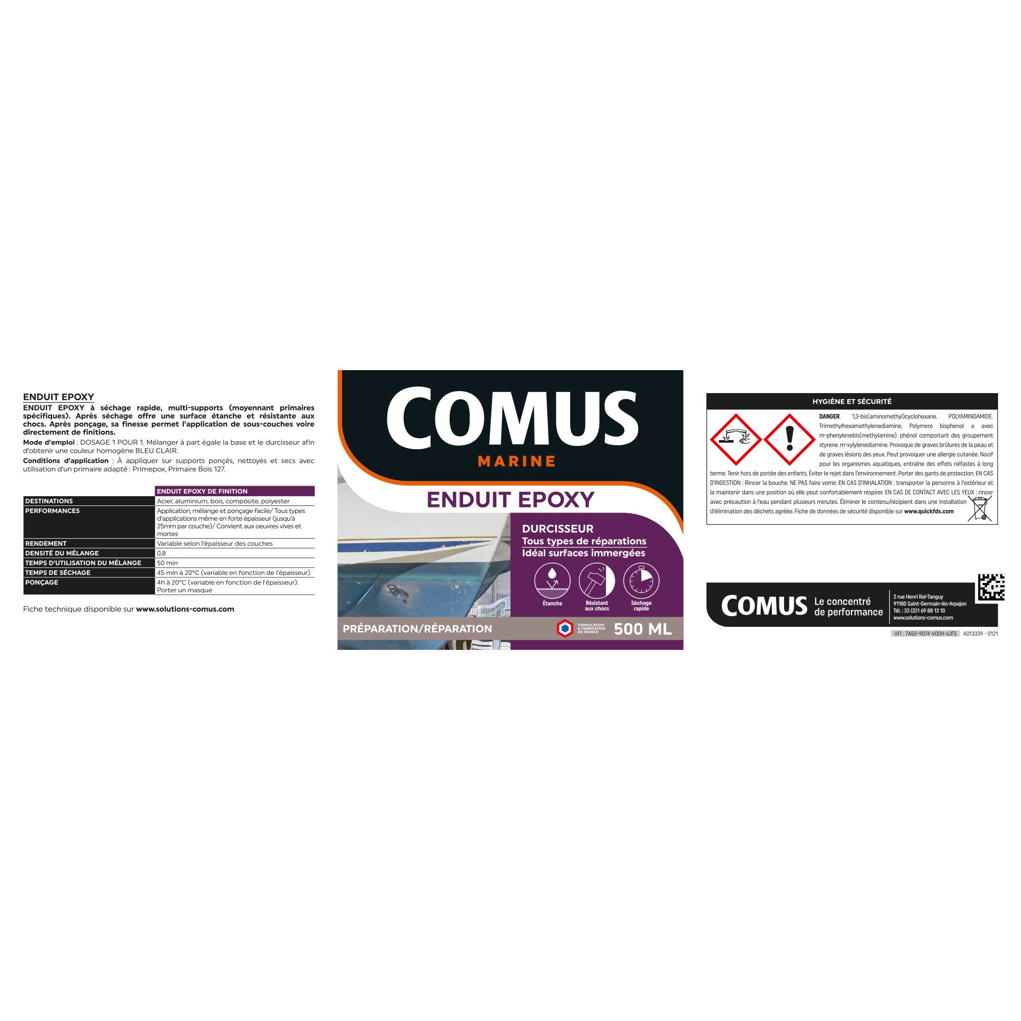 ENDUIT EPOXY (B+D) - 250ml - Enduit léger avec résines époxy et charges - COMUS - 3