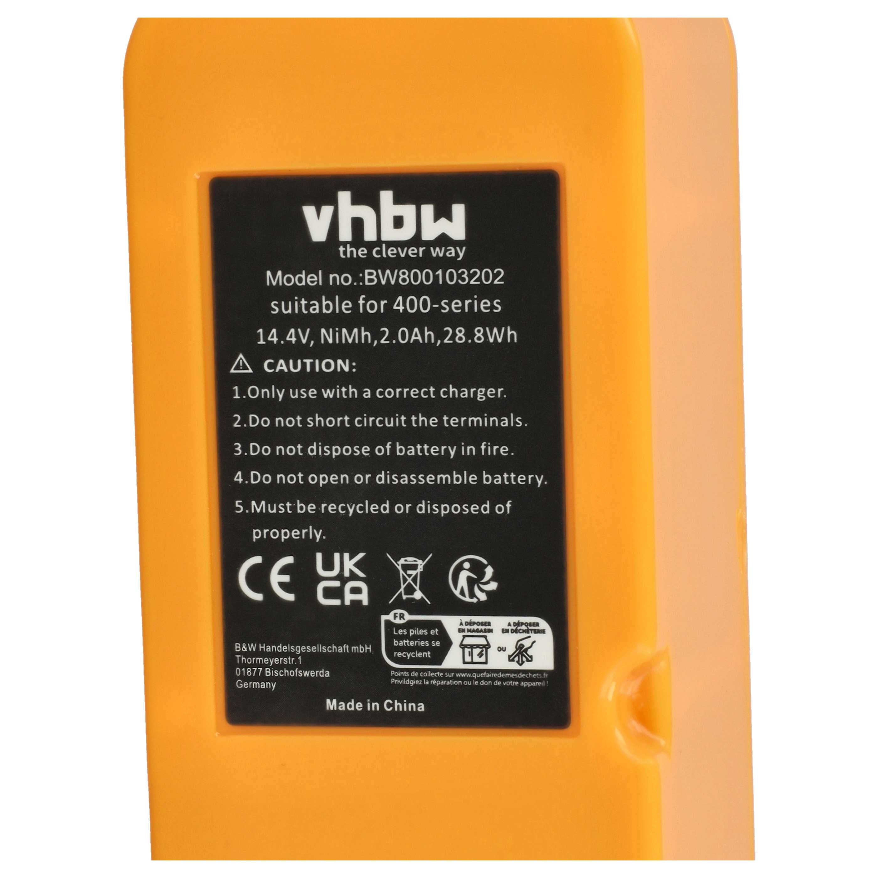 vhbw Batterie NiMH 2000mAh (14.4V) compatible avec Veluce Vivo aspirateur remplacement pour APS 4905 - 4