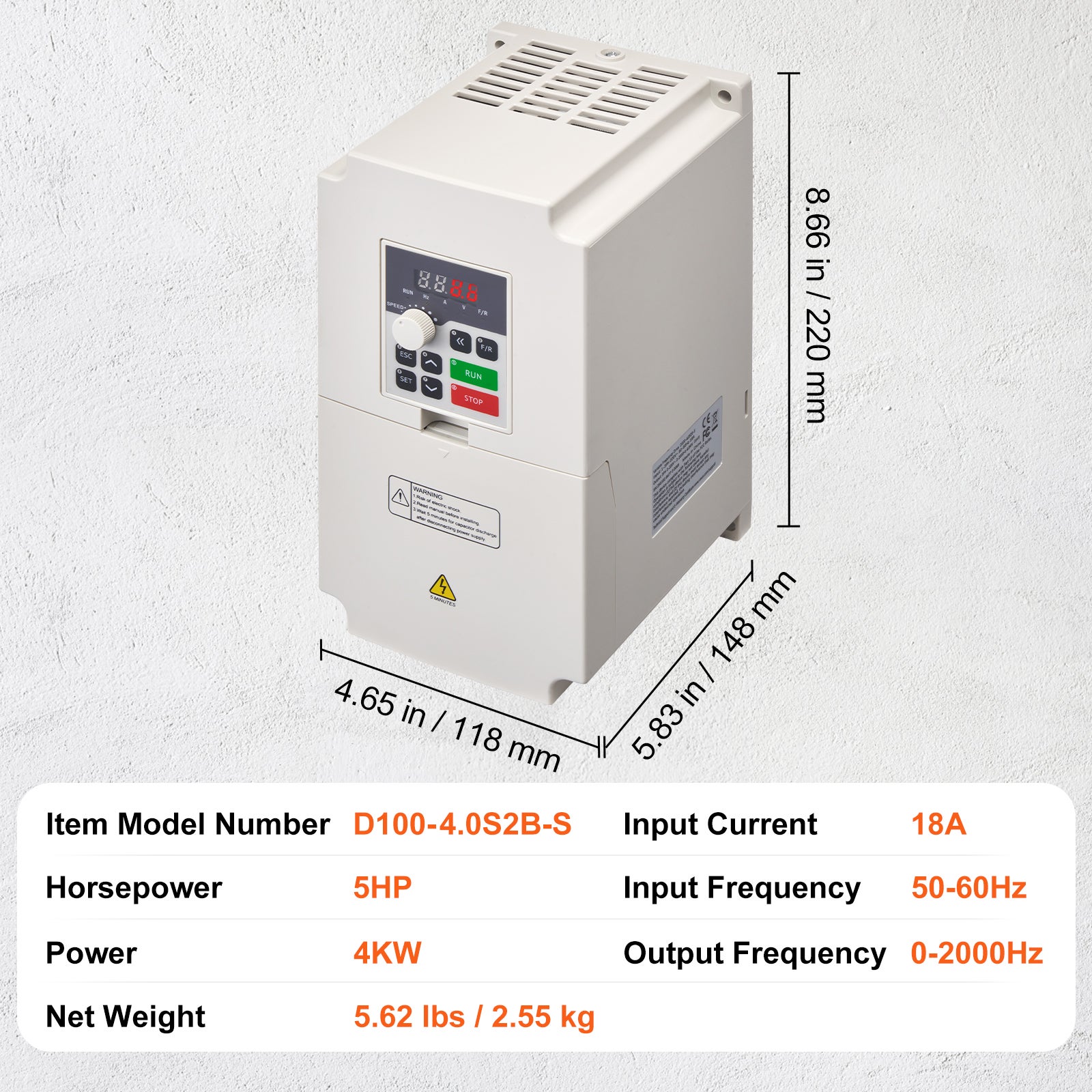 VFD 5CV, 4KW, 18A, entrée 1/3 phase AC 220V vers sortie 3 phases AC 0-220V, entrée 50/60Hz, sortie 0-2000Hz pour contrôle moteur broche SucceBuy - 9