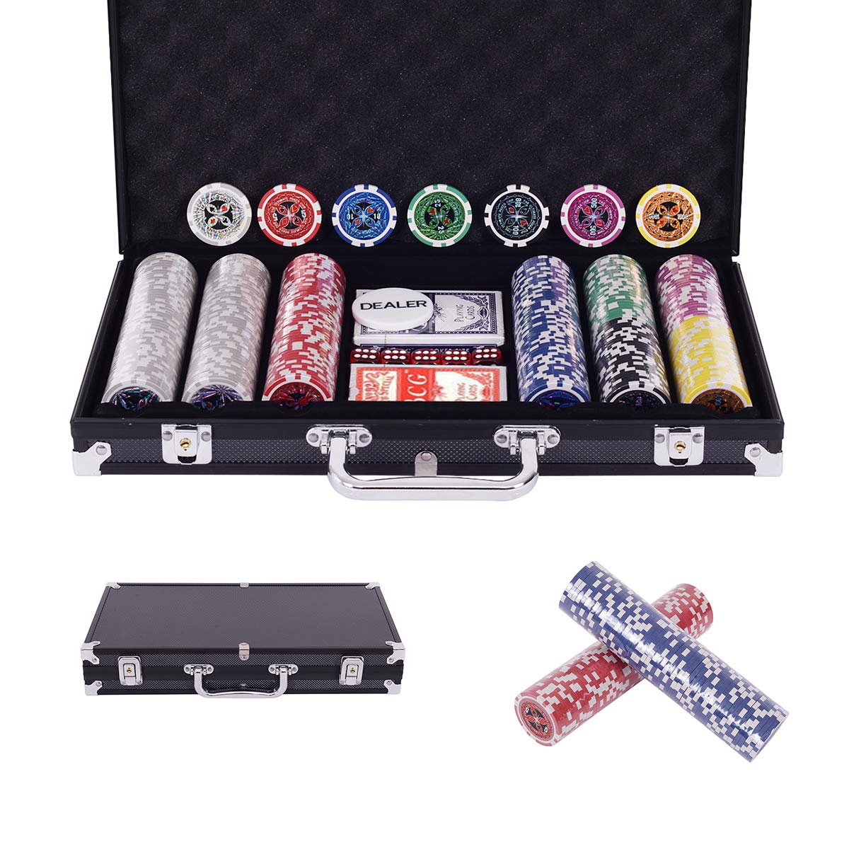 Malette Poker Set de Poker Professionnel 300 Jetons avec 2 Jeux de 54 Cartes valise Noir - 7