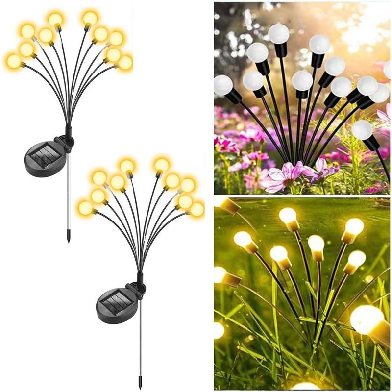 Zestaw 2 lamp solarnych LED o ciepłym blasku do dekoracji patio na zewnątrz, 10 lamp trawnikowych LED do oświetlenia krajobrazu.