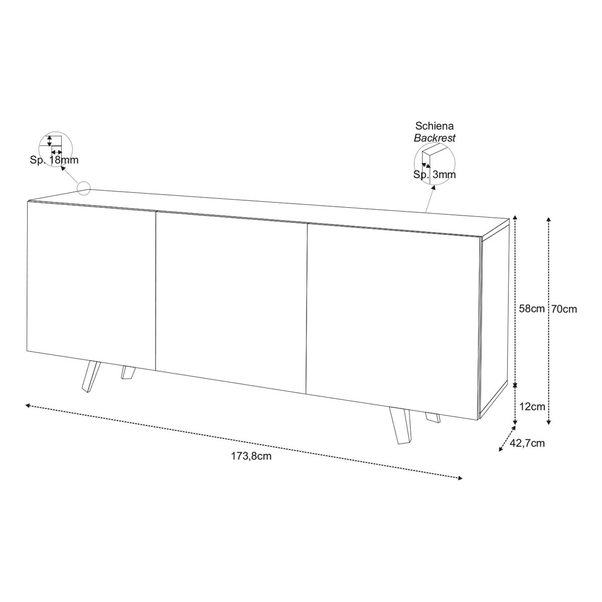 Buffet avec trois portes Bianco Ossido 174x41x h70 cm - 5