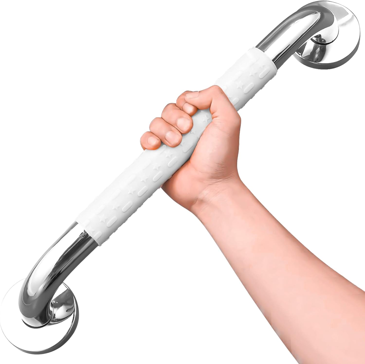 Biała poręcz do wanny, antypoślizgowa, stal nierdzewna, montowana na ścianie, odpowiednia dla dzieci i osób starszych (50 cm)