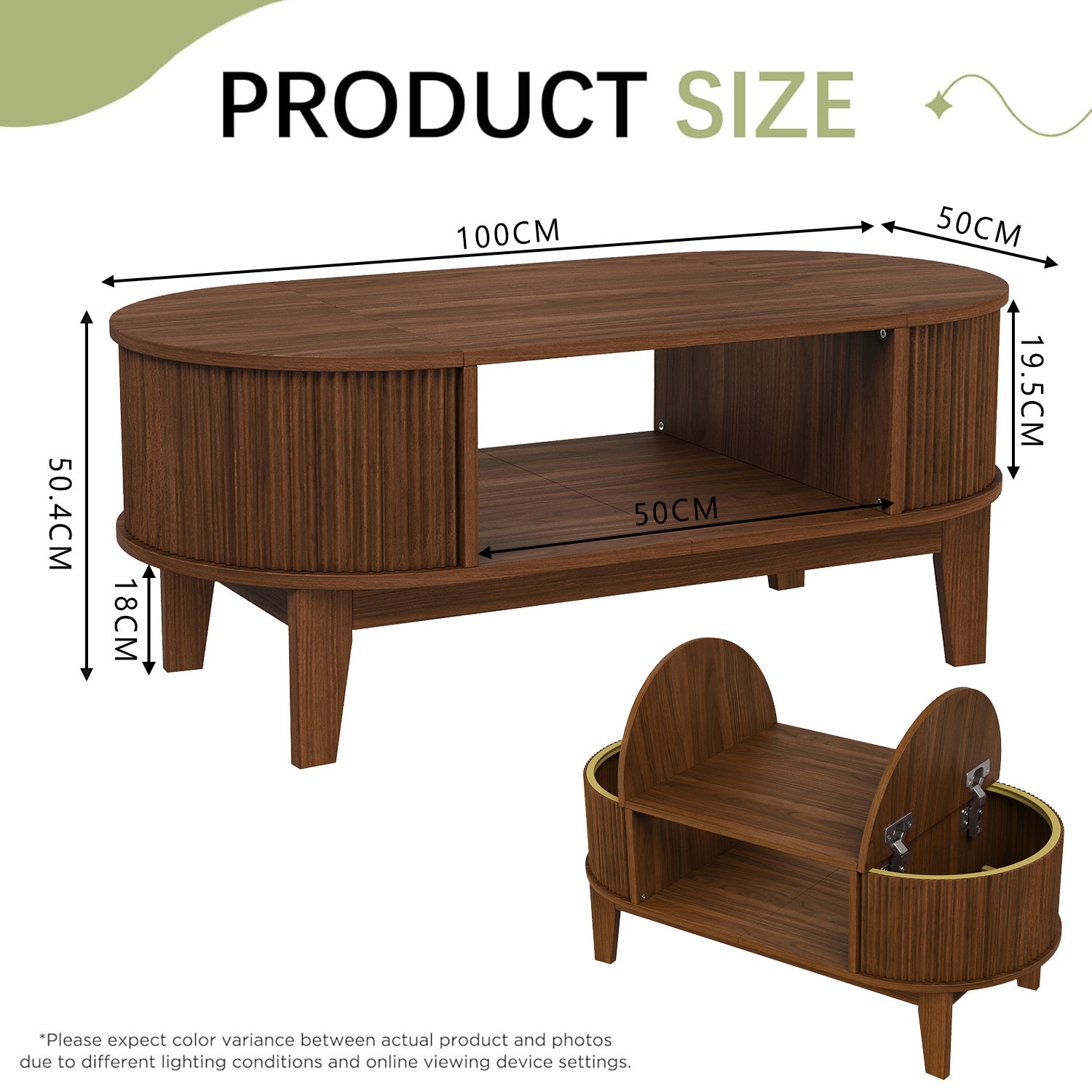 Table Basse avec Compartiments de Rangement,Table d'Appoint Massif Intemporel Style Scandinave Salon Séjour Bureau,Tables Basses en Bois,100x55x40cm - 2