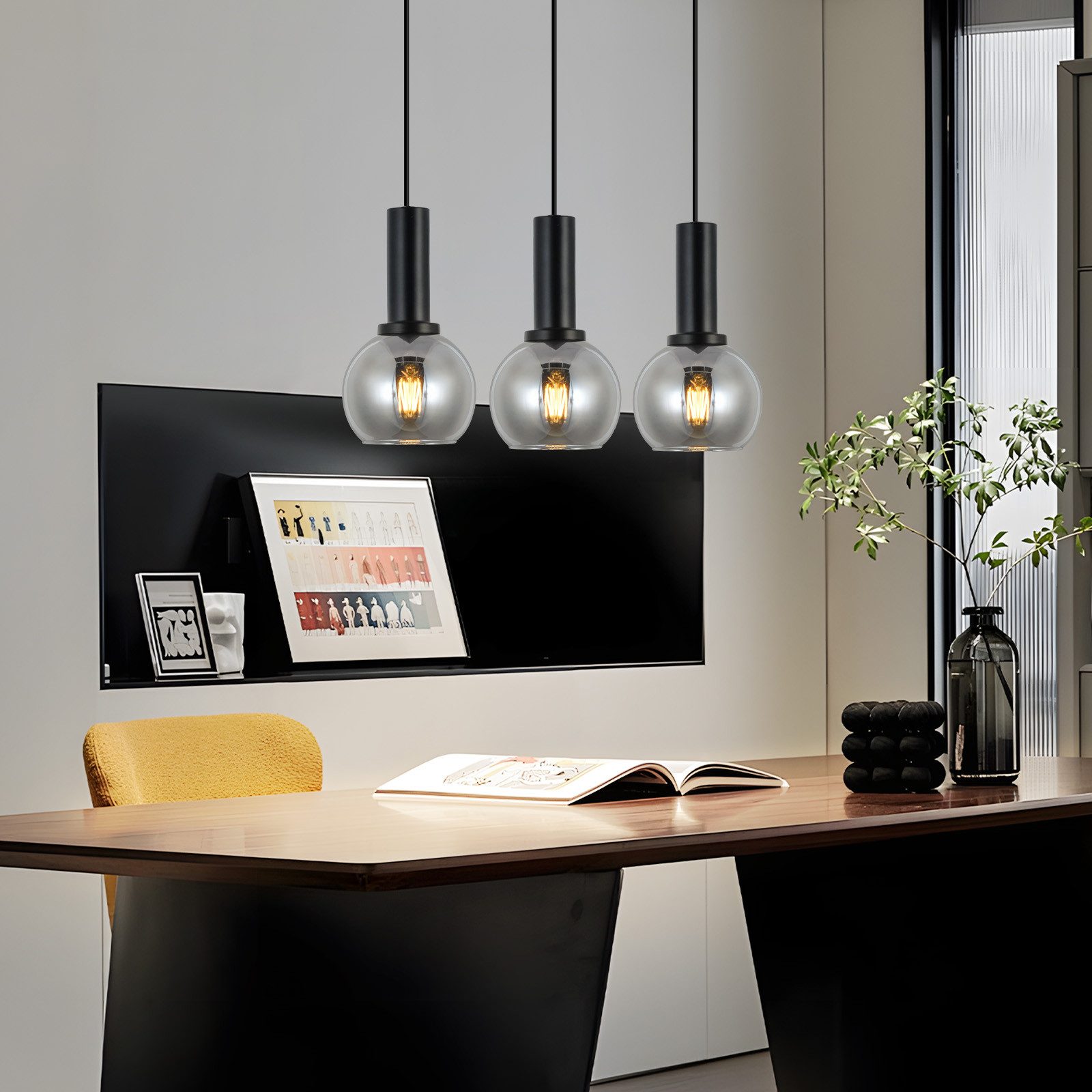 NETTLIFE Vintage 3-płomienna lampa wisząca szkło E27 lampa do jadalni regulowana wysokość industrialna - 7