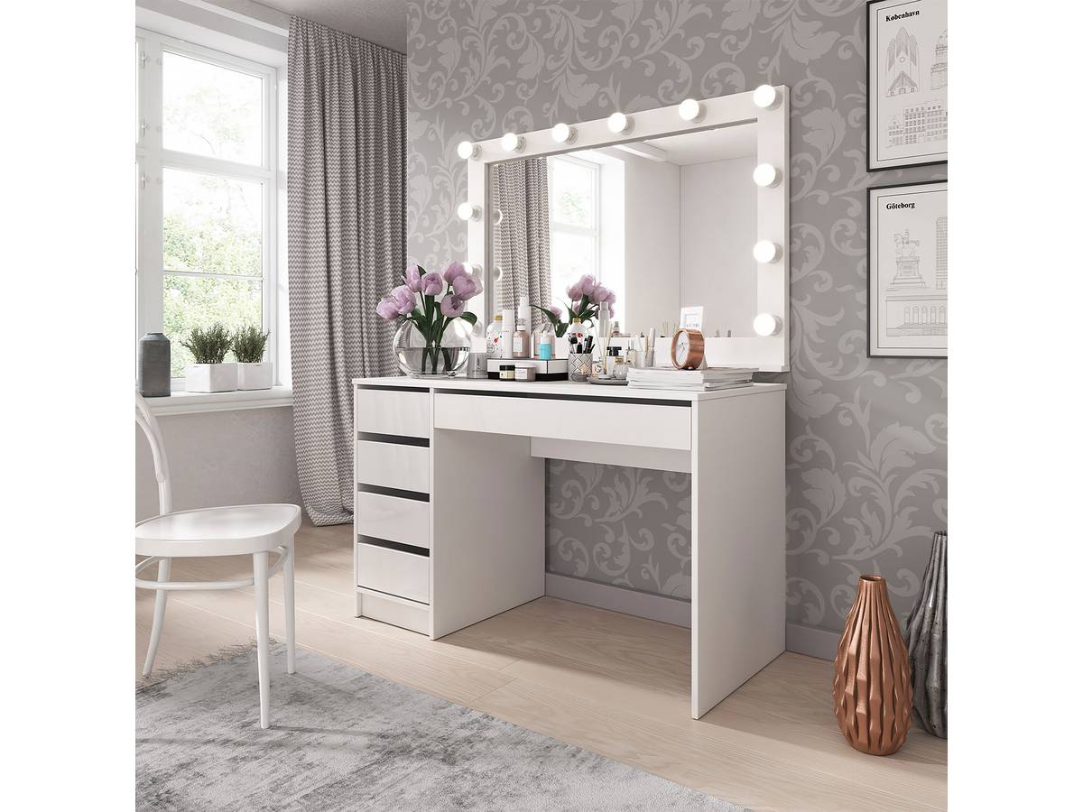Mesa de escritório Comfivo Terros I, Com gavetas, Número de gavetas: 5.00, 76x120x55cm, Branco, Branco brilhante - 2