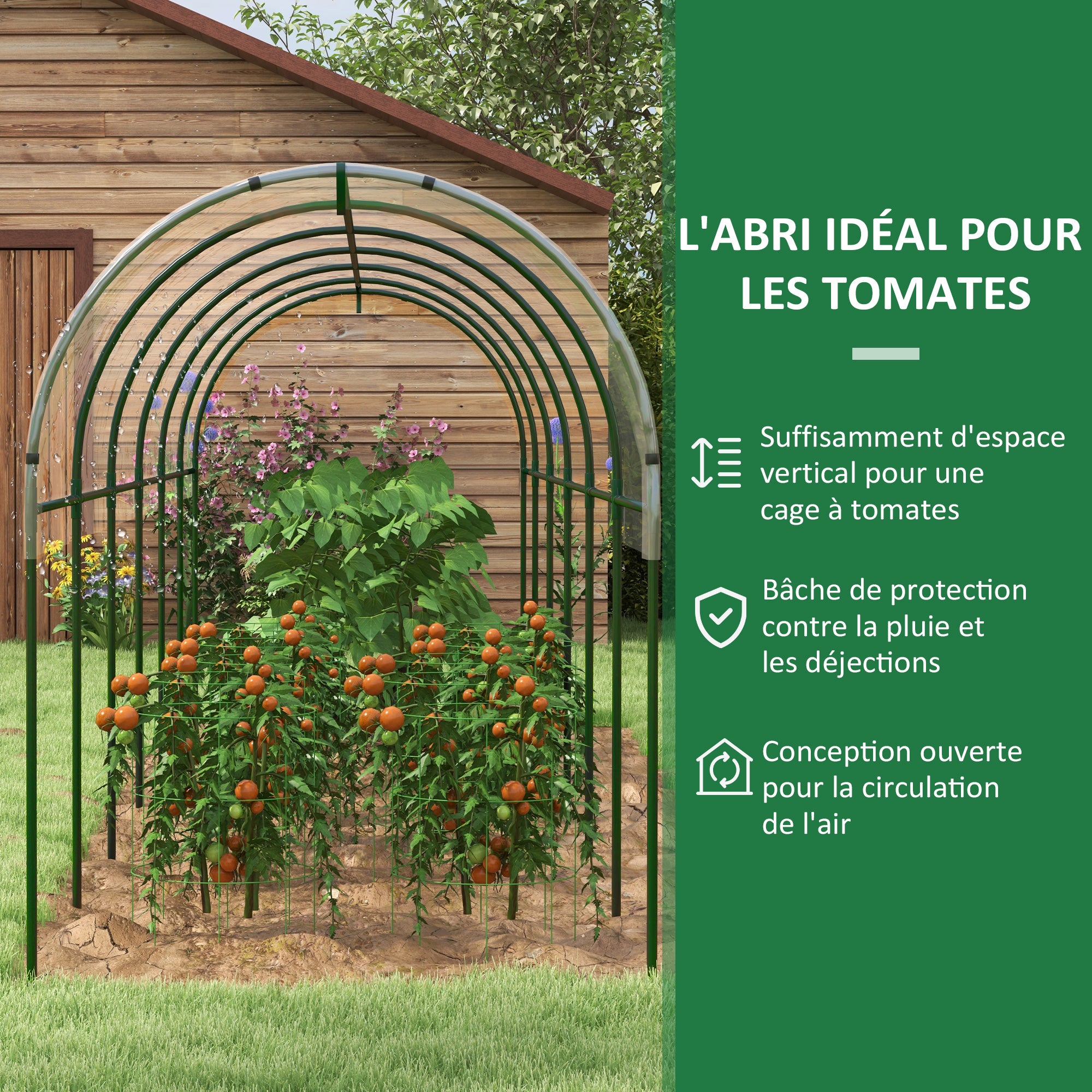 Serre de jardin serre à tomates 7 arceaux en acier bâche en plastique 6 x 1,23 x 1,71 m vert - 6