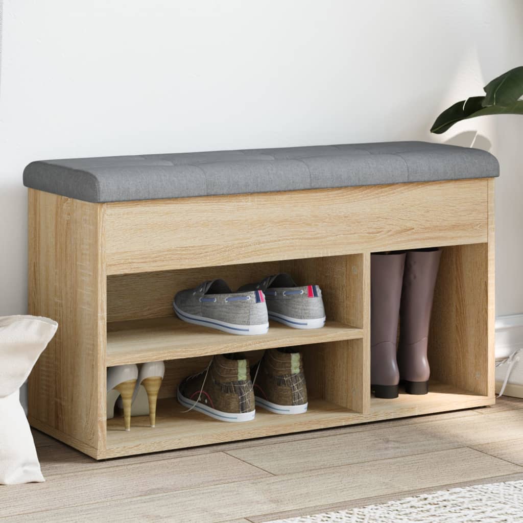 Panca Porta Scarpe VidaXL In Legno Multistrato - Rovere Fumo 70x42,5x50 Cm - 2