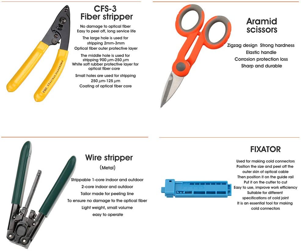 GOECO 16pcs/kit Outils à Fibre FTTH avec Photomètre Fibre Optique, Cliveuse Fibre Optique AUA-60S, Localisateur visuel de défauts 10 km - 3