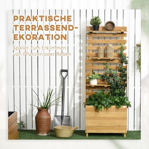 Jardinière surélevée avec treillis et 3 étagères, jardinière avec bac à fleurs pour plantes grimpantes en bois, marron 63x39x160cm - 4