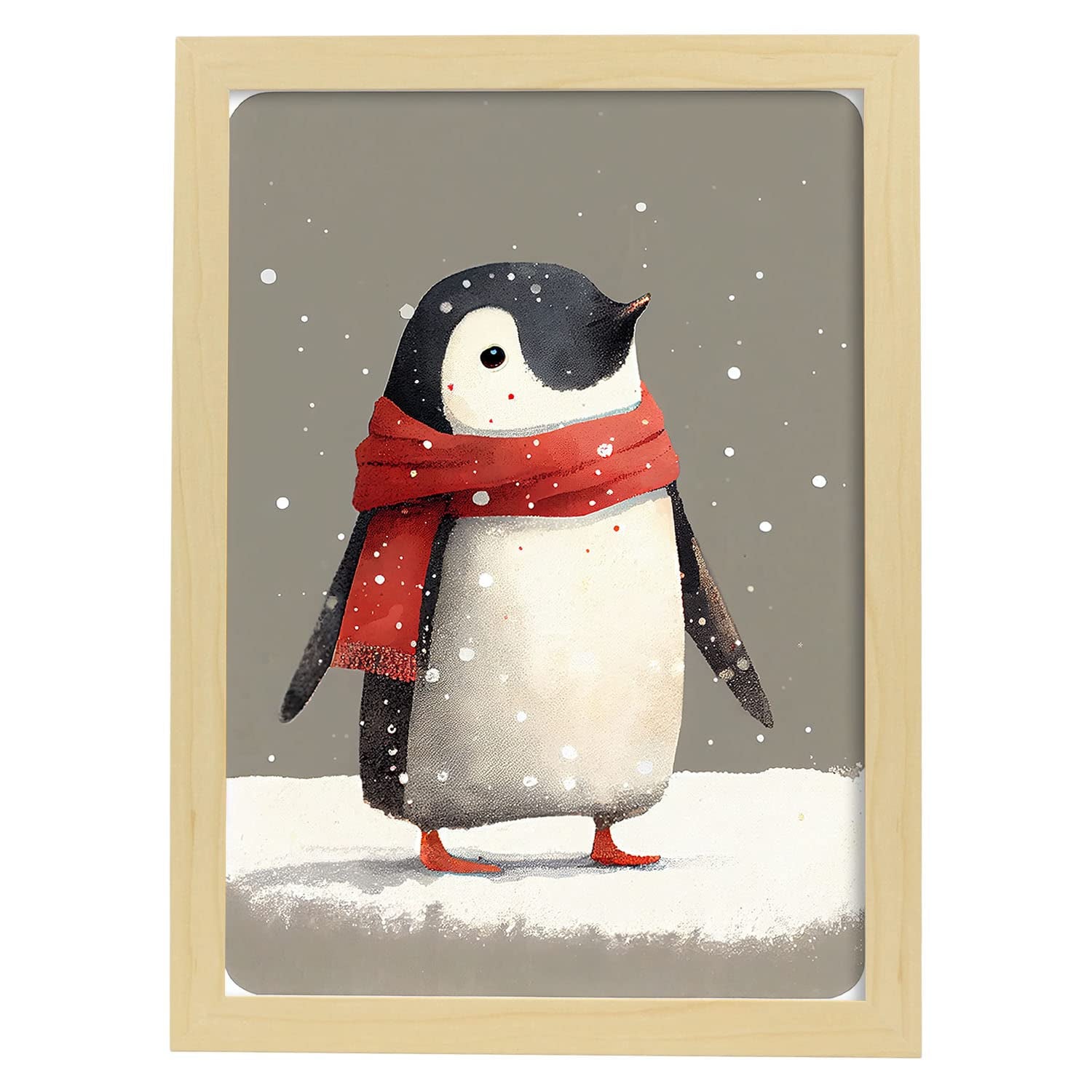 Nacnic poster de pingüino en estilo acuarela ilustraciones infantiles a todo color de animalitos bebé con ropa roja a3 marcos madera