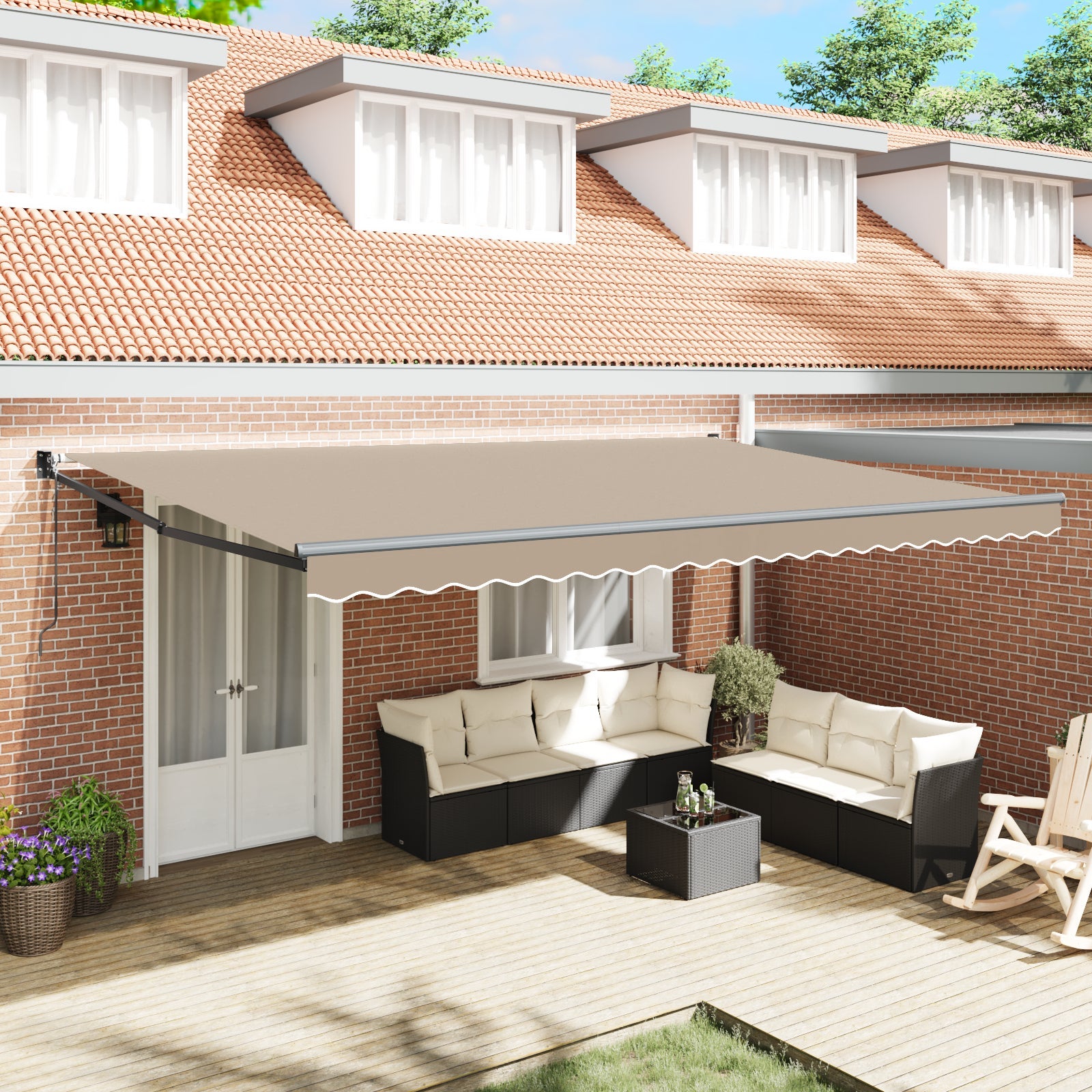 Toldo retráctil automático vidaxl beige 500x300 cm, tela de reemplazo para toldo vidaxl de 5x3 m beige