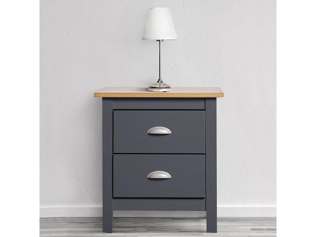 Table Chevet 2 tiroirs Jade Gris/Chêne, Fabriqué en Bois de pin Massif - 6