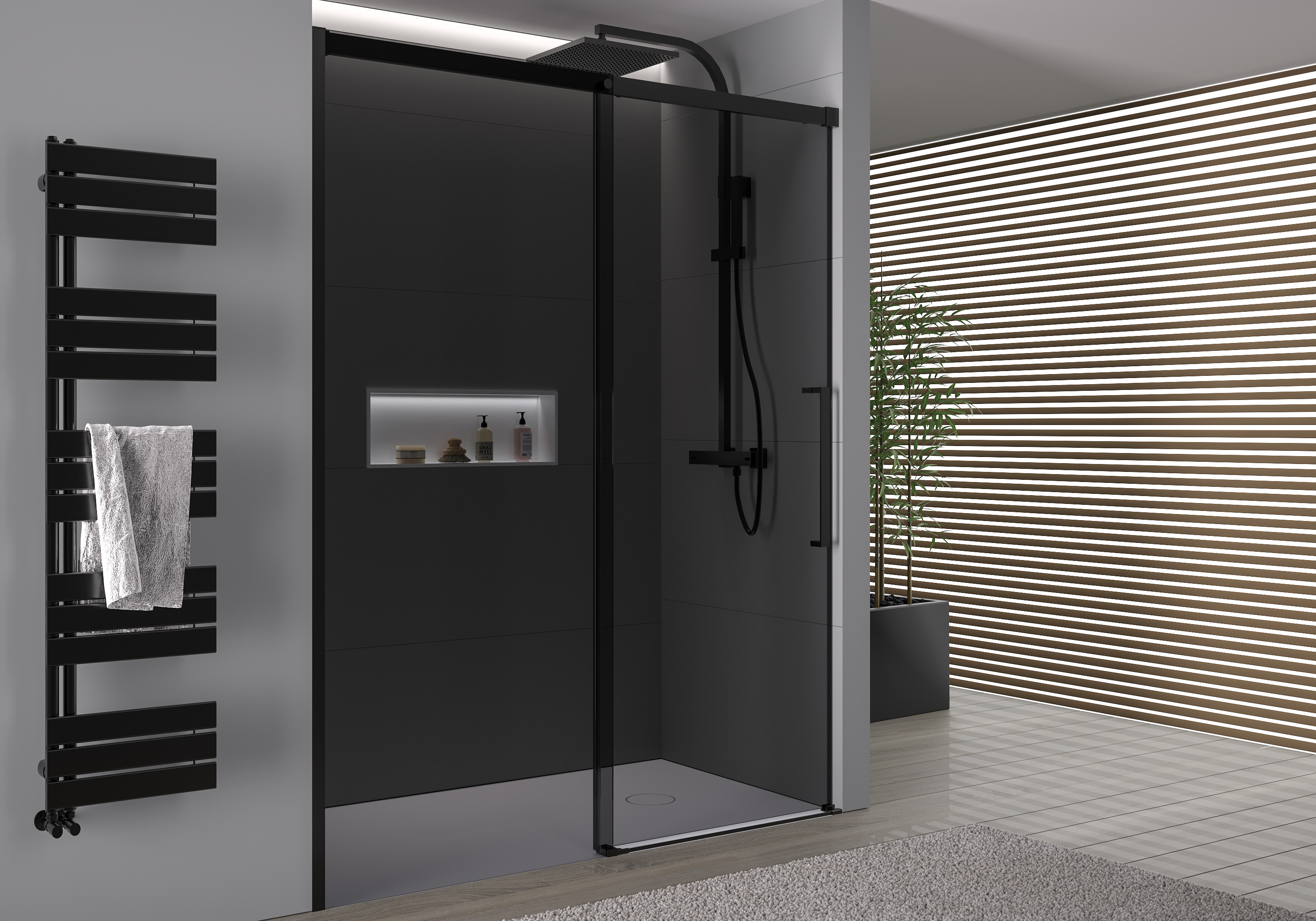 Cabine De Douche Forte 110cm Avec Porte Coulissante - Paroi En PVC Et Acrylique - Niche Linéaire