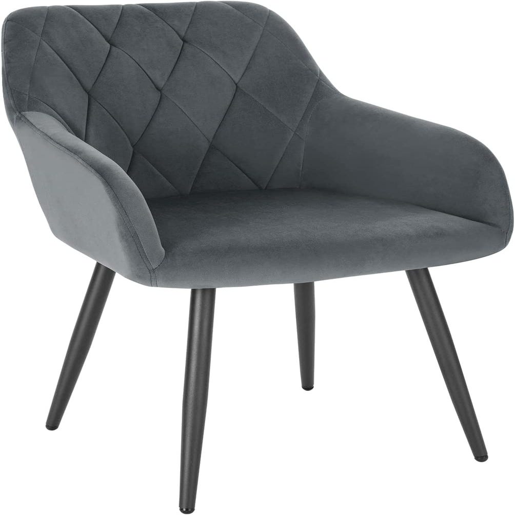 Chaise De Salle à Manger Grise Avec Accoudoirs – Siège Rembourré épais, Pieds En Bois, Charge 150 Kg