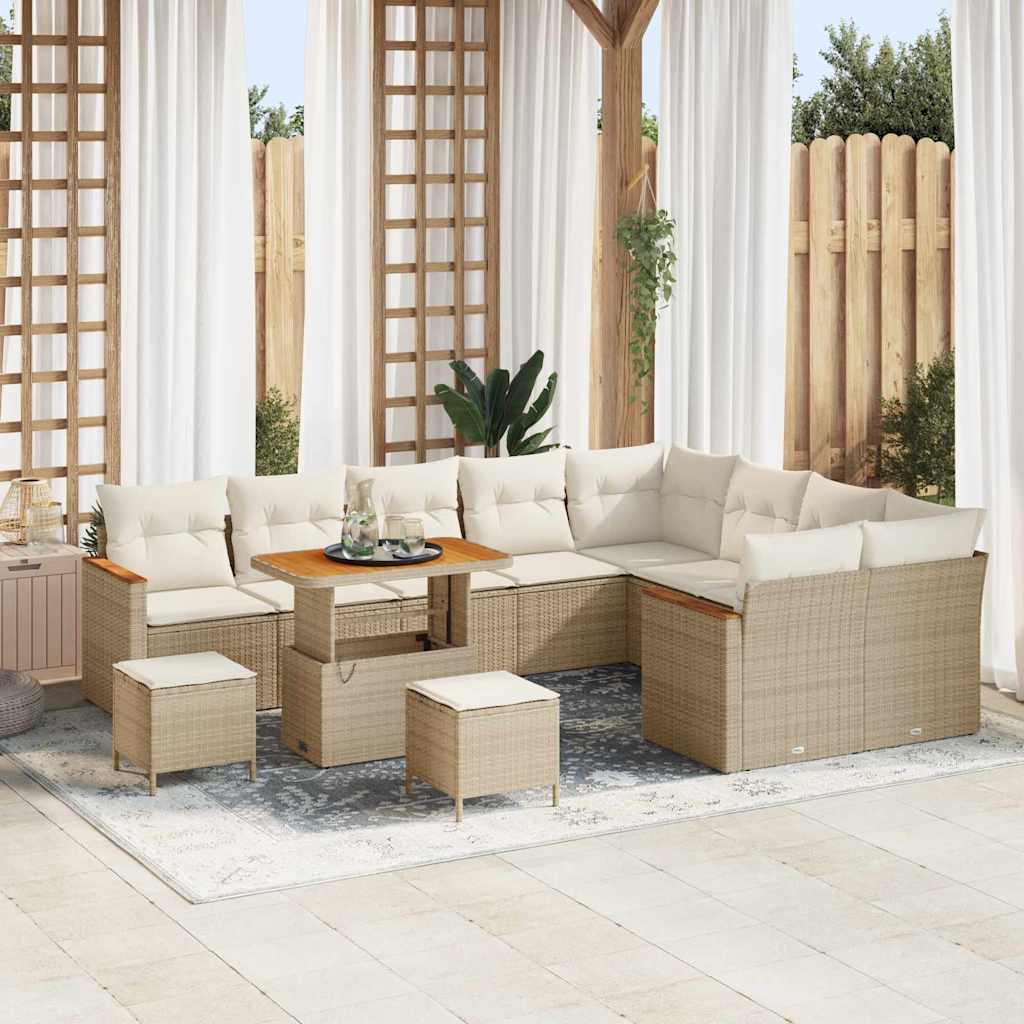 Zestaw Sof na Ogród z poduszką 12 pcs Beżowy Rattan poli vidaXL