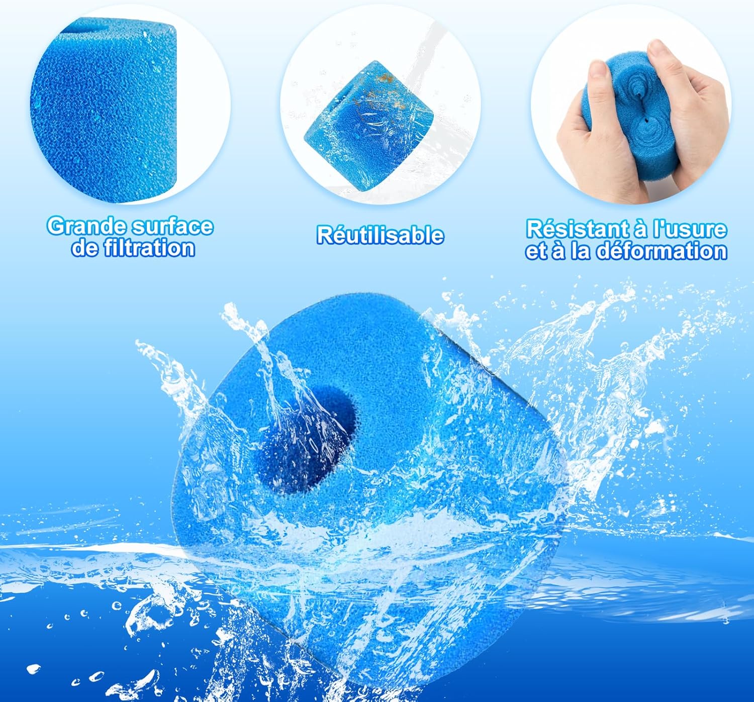 Juego de 4 filtros de espuma para piscina, esponja de filtro tipo S1, cartucho de filtro reutilizable y lavable, filtro de espuma - 6