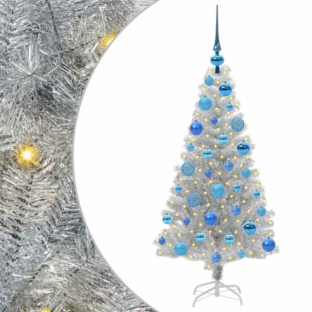 Choinka z 150 diodami LED z podstawą Srebrny 120 cm PET