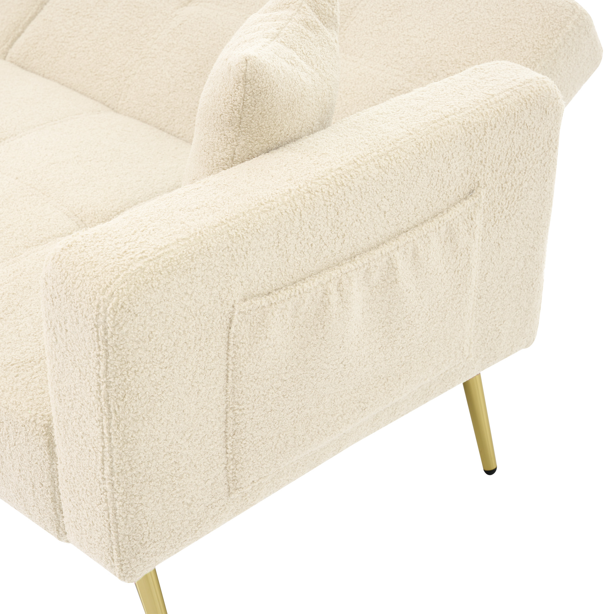Canapé-lit 175x64x72cm inclinable avec fonction lit et rangements latéraux - Pieds dorés et coussin inclus - beige - 8