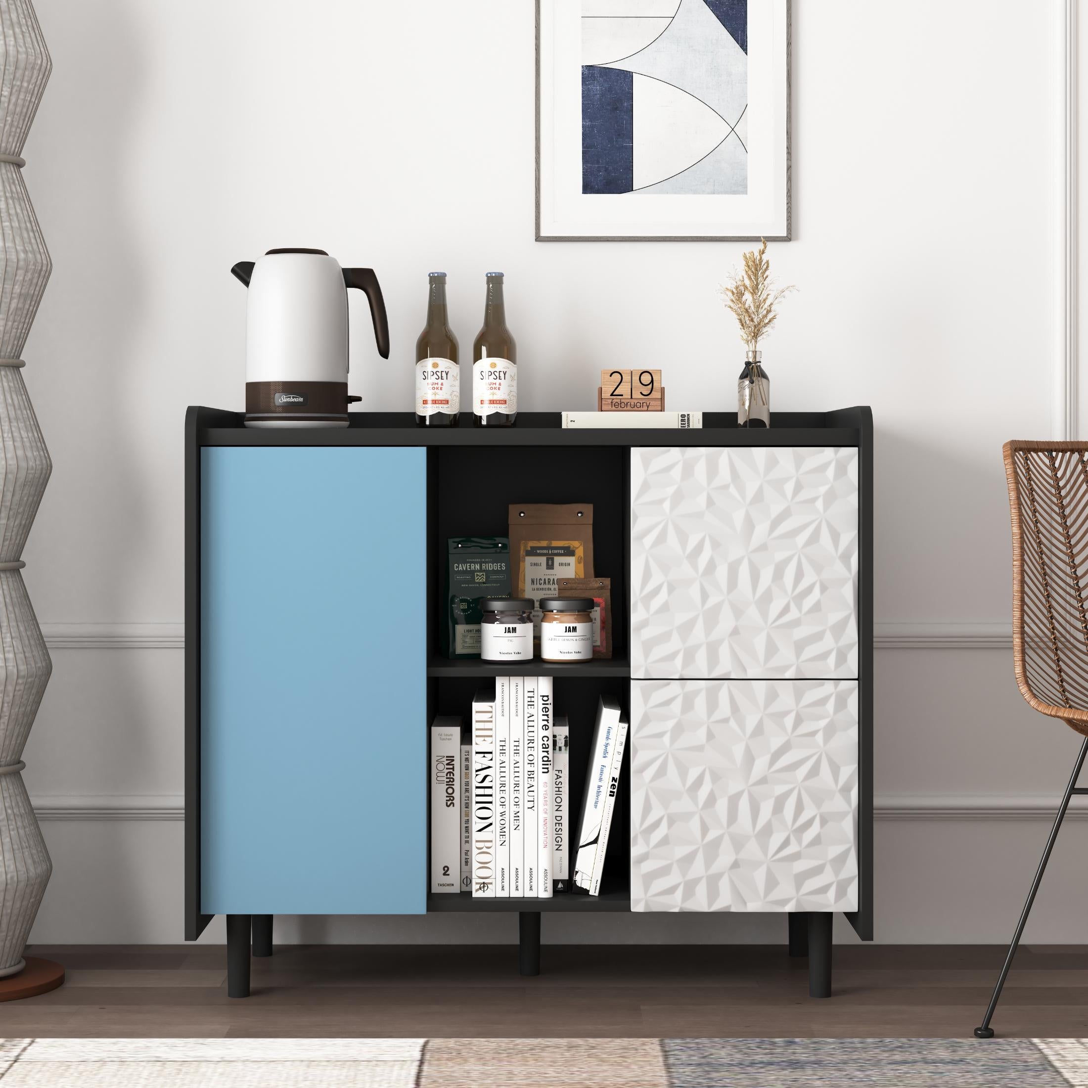 Bufet Sideboard Moderne - 40x90x80 cm (T x B x H) z 2 szufladami i otwartym schowkiem, elegancki mebel do kuchni, jadalni i salonu
