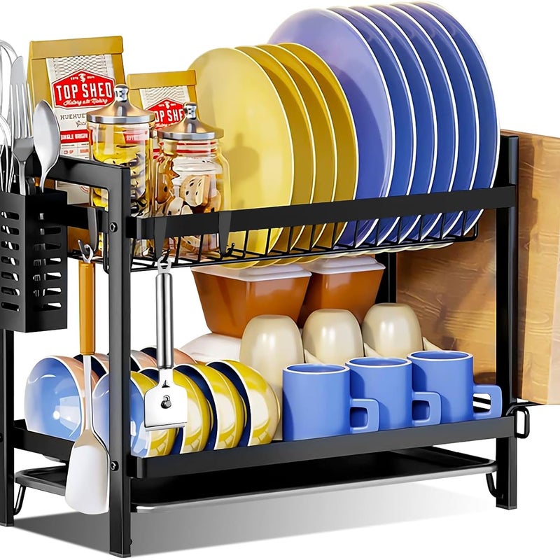 Dwupoziomowa suszarka do naczyń kuchennych, czarna suszarka do naczyń