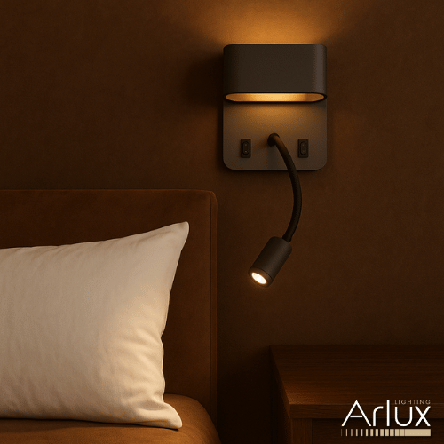 Kinkiet LED arlux Sorya z wbudowaną lampką do czytania, ciepłe światło 2700K, nowoczesny design