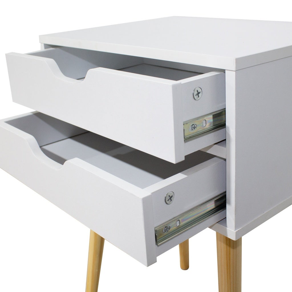 Conjunto de Dormitorio Blanco – Cabecero de 168 cm + 2 Mesitas de Noche con Patas de Madera de Haya – Estilo Nórdico Moderno en Melamina de Alta Calid - 6