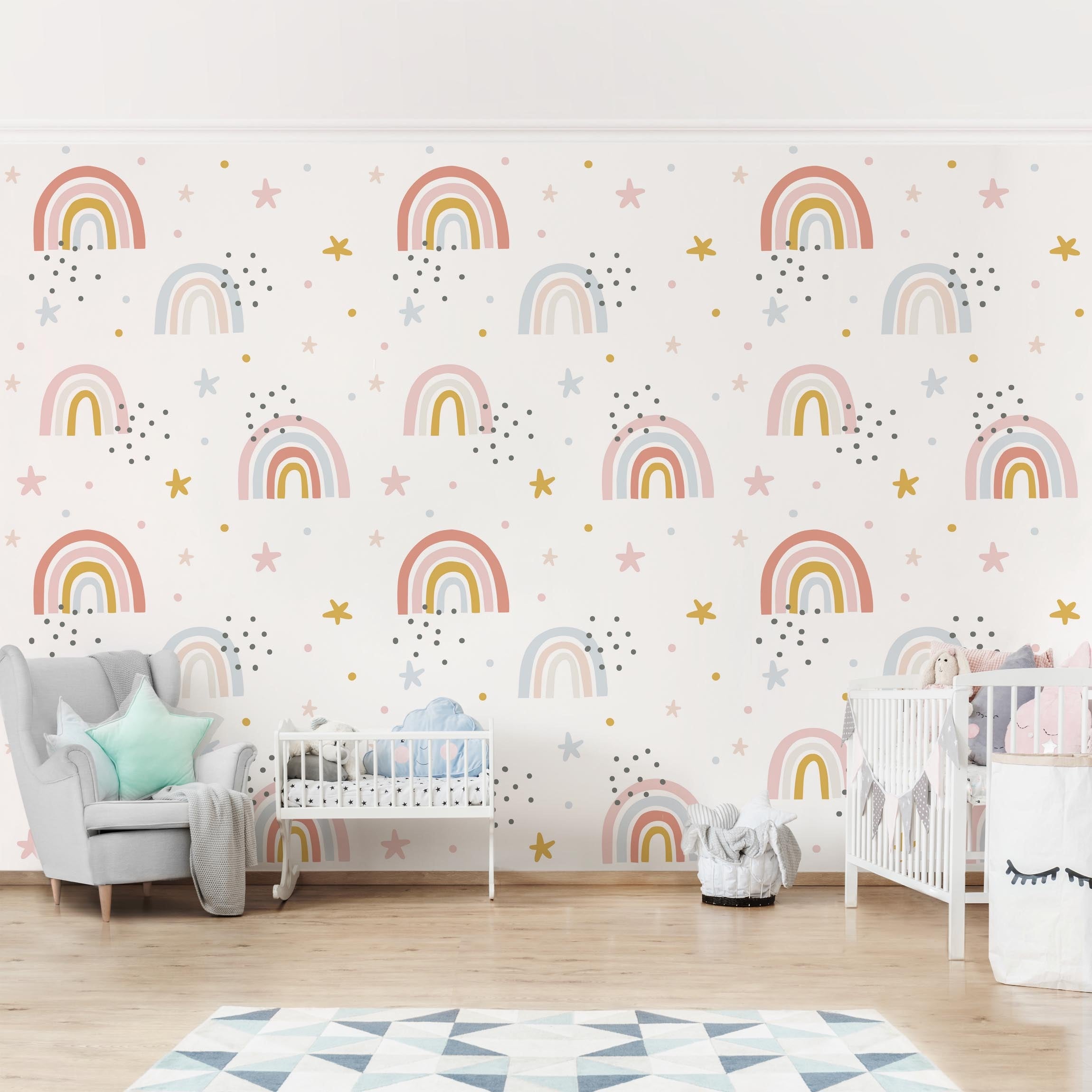 Papel pintado estampado ilustración niños motivos arcoíris 264 - habitación infantil niña bebé - tnt 432 x 290 cm adhesivo