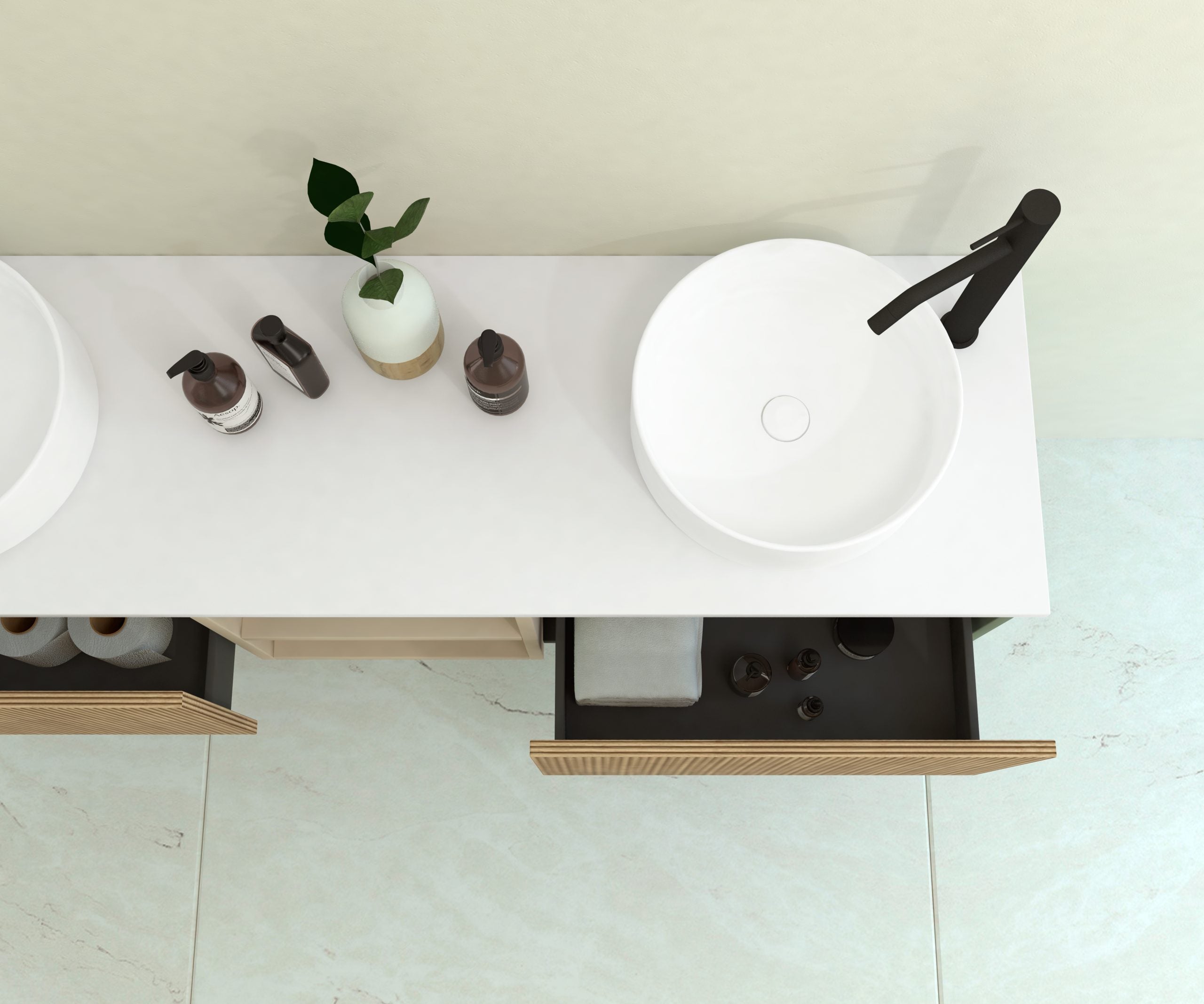 Pack Meuble Salle de Bain Avantarea avec Double Vasque + Double Miroir Alma CHALAIN Biscuit 160CM - 3