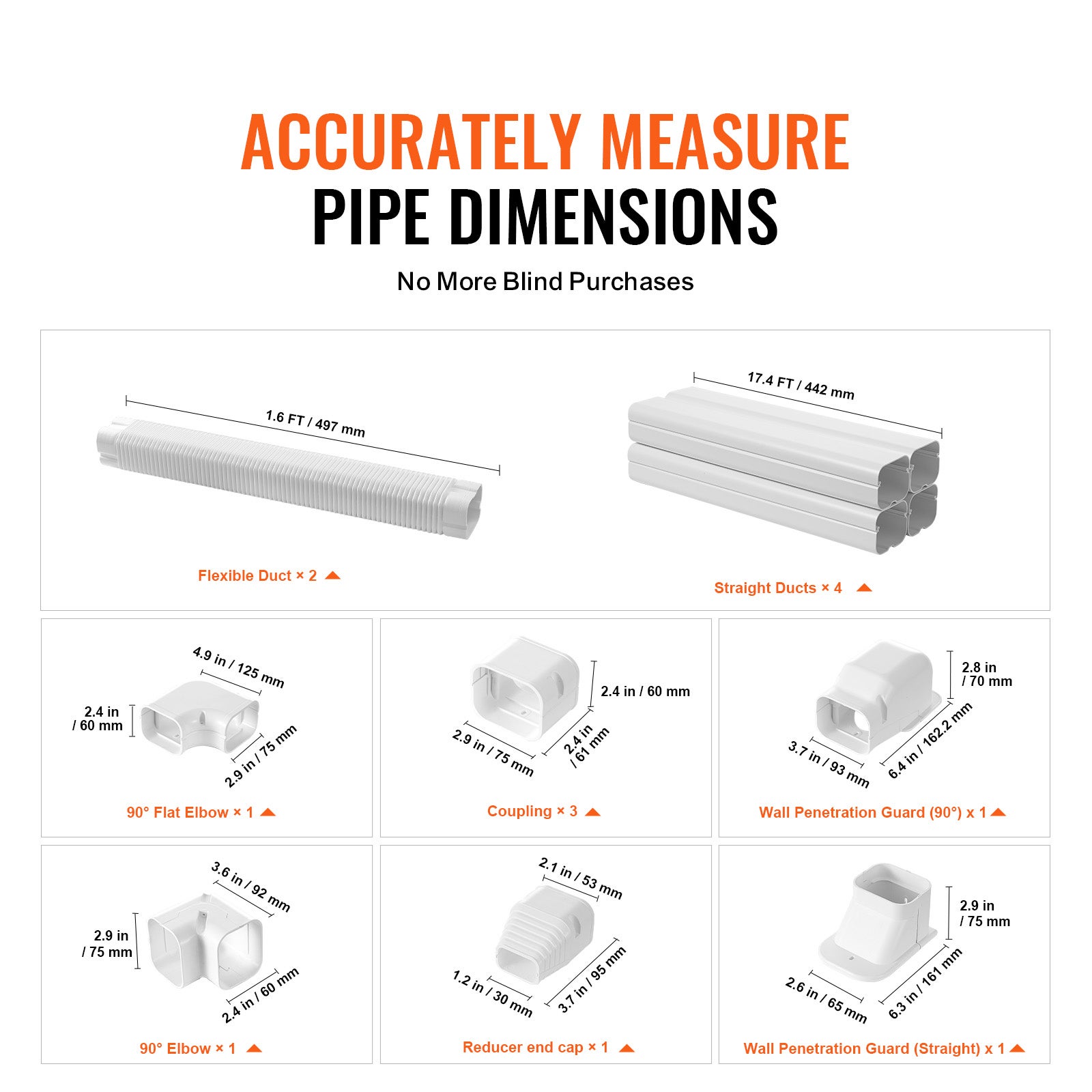 Cache-tuyau décoratif PVC pour climatiseur, 4 conduits droits et tous les composants, installation facile, blanc SucceBuy - 4