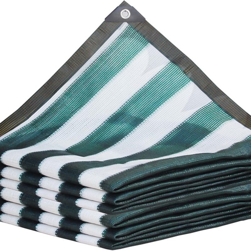 Siatka cieniująca o wymiarach 2 x 3 m, odporna na mróz, do okrywania roślin, szklarni, ogrodów i tarasów, w zielone i białe paski.