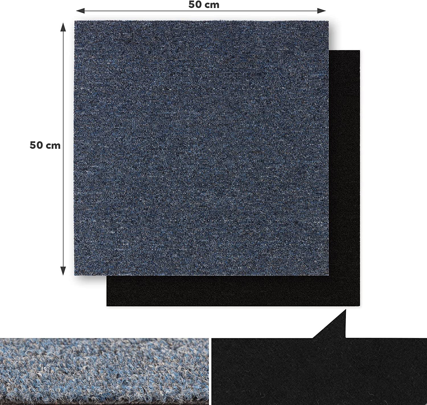 Dalle moquette bouclée 50 x 50 cm, Revêtement Isolant Sol, Bleu, 1 Pièce - 2