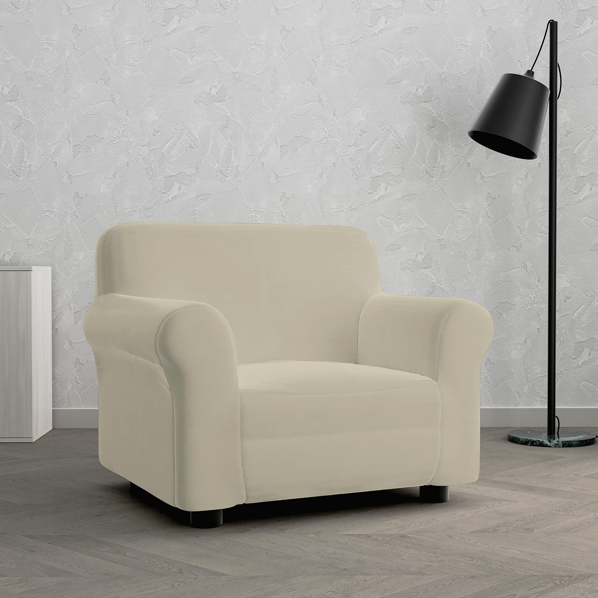 PAULATO - Copripoltrona con Orecchie 1 Posto Wing Chair Elasticizzato in Microfibra, Tessuto Antigraffio Lavabile in Lavatrice, Tecnologia Brevettata WavyTech, Bianco - Made in Italy