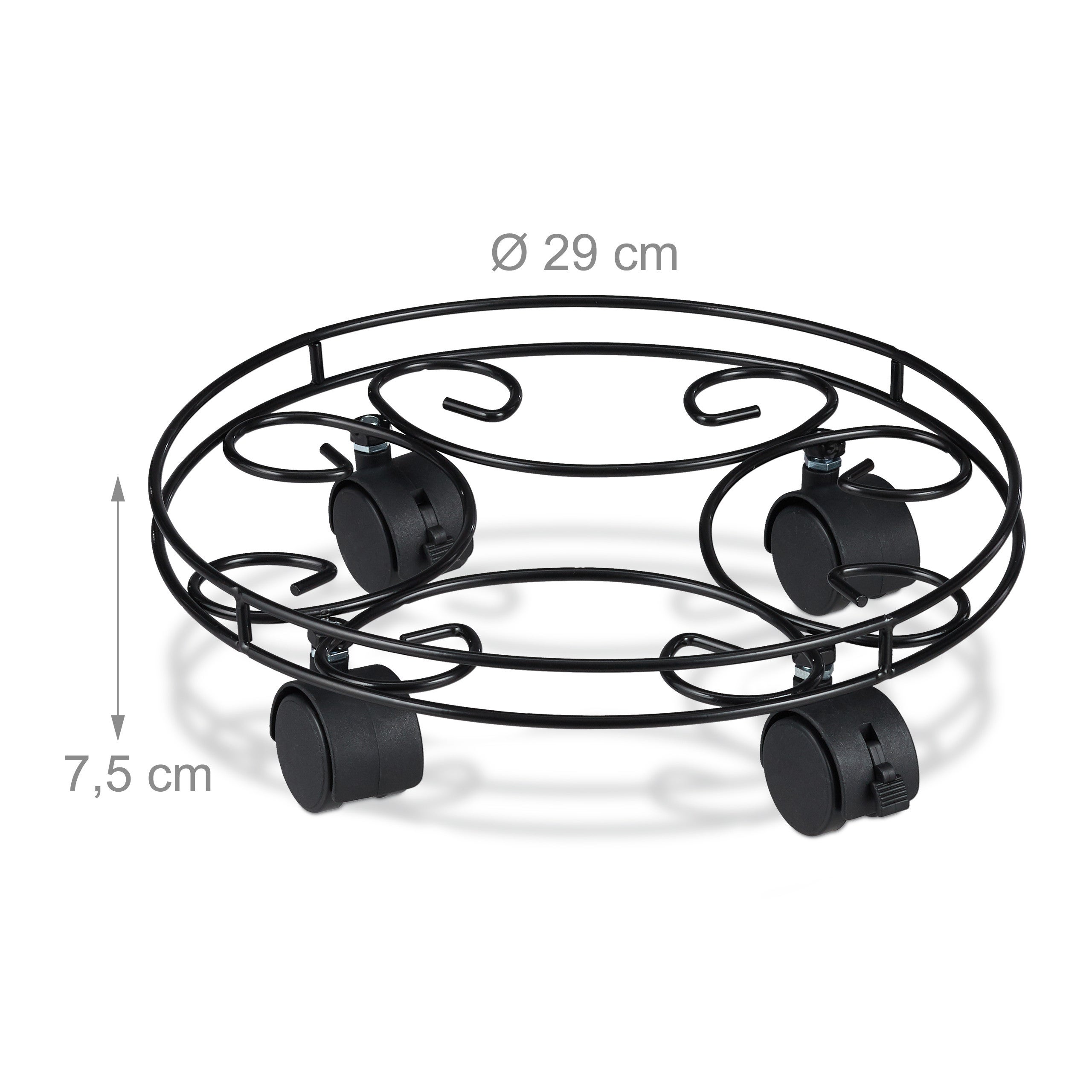Relaxdays Support roulant pour plantes, jeu de 2, rond, intérieur et extérieur, freins, Plateau roulant pots de fleurs - 4
