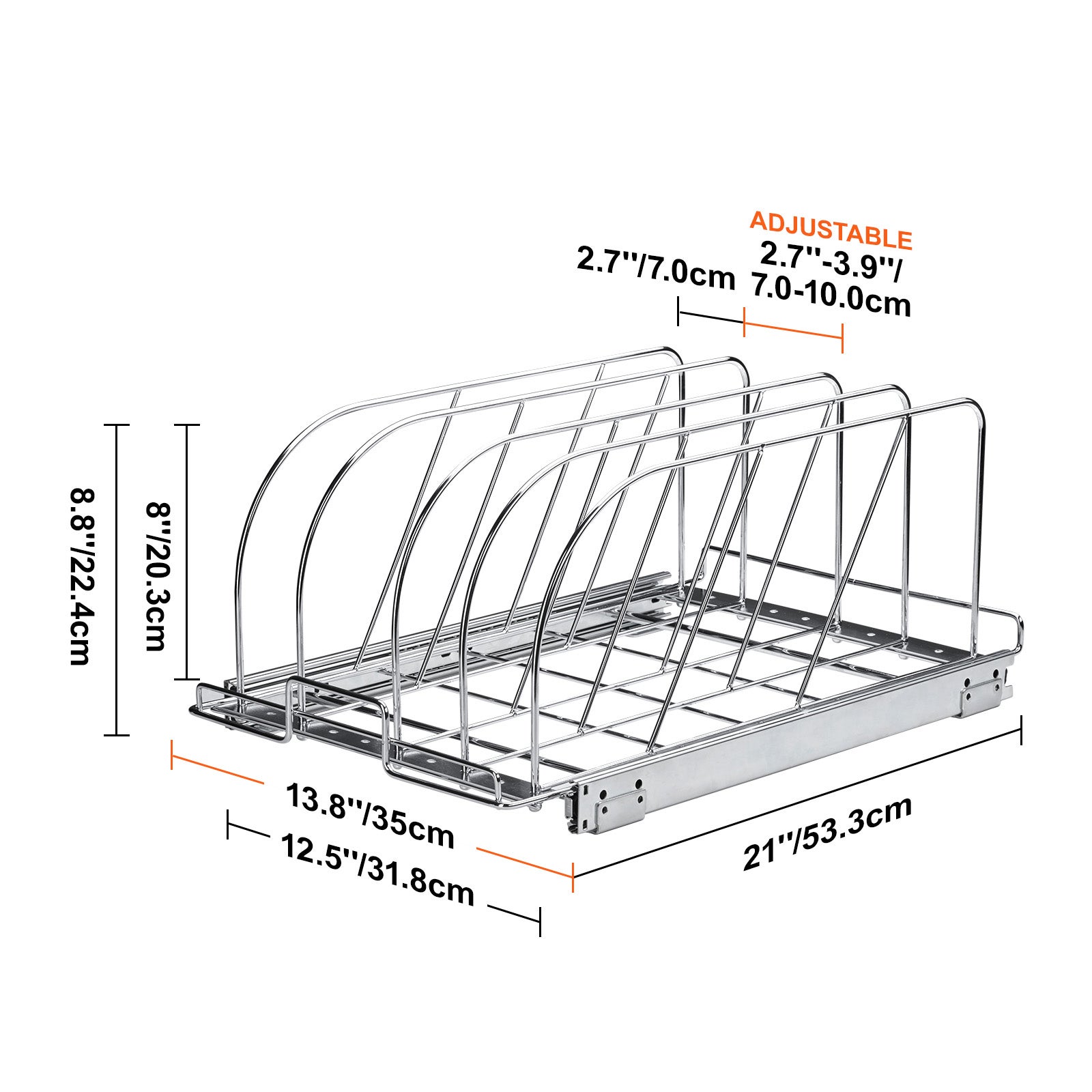 Soporte SucceBuy sartenes y ollas extensible: Organizador deslizante bajo el armario, separadores ajustables, soporte acero para cocina, 12,5