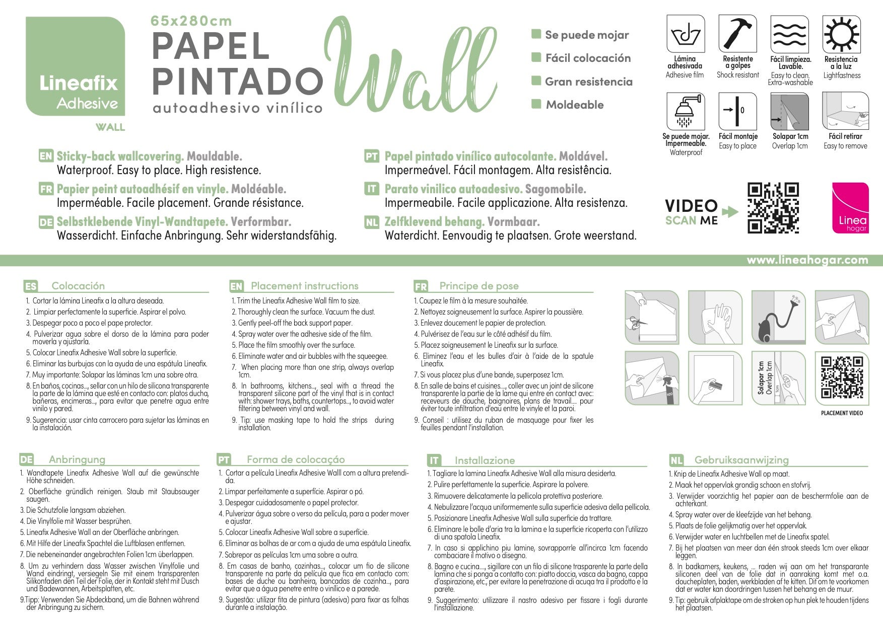 Papel pintado vinílico adhesivo BAMBOO GREEN. Impermeable. Especial cocina y baño. Fácil colocación y limpieza. Case perfecto. 65x280cm - 11