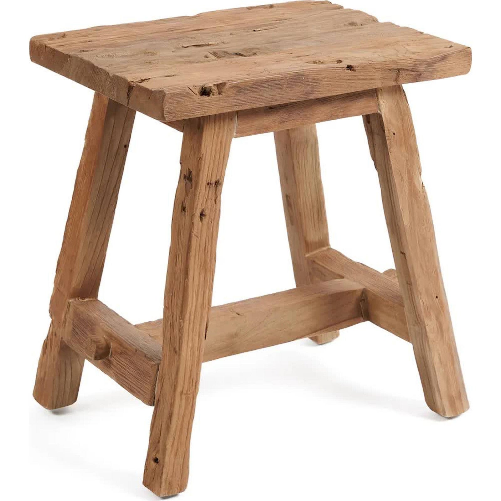 Tabouret Ancien En Bois Recyclé Bleu/vert – Fait Main