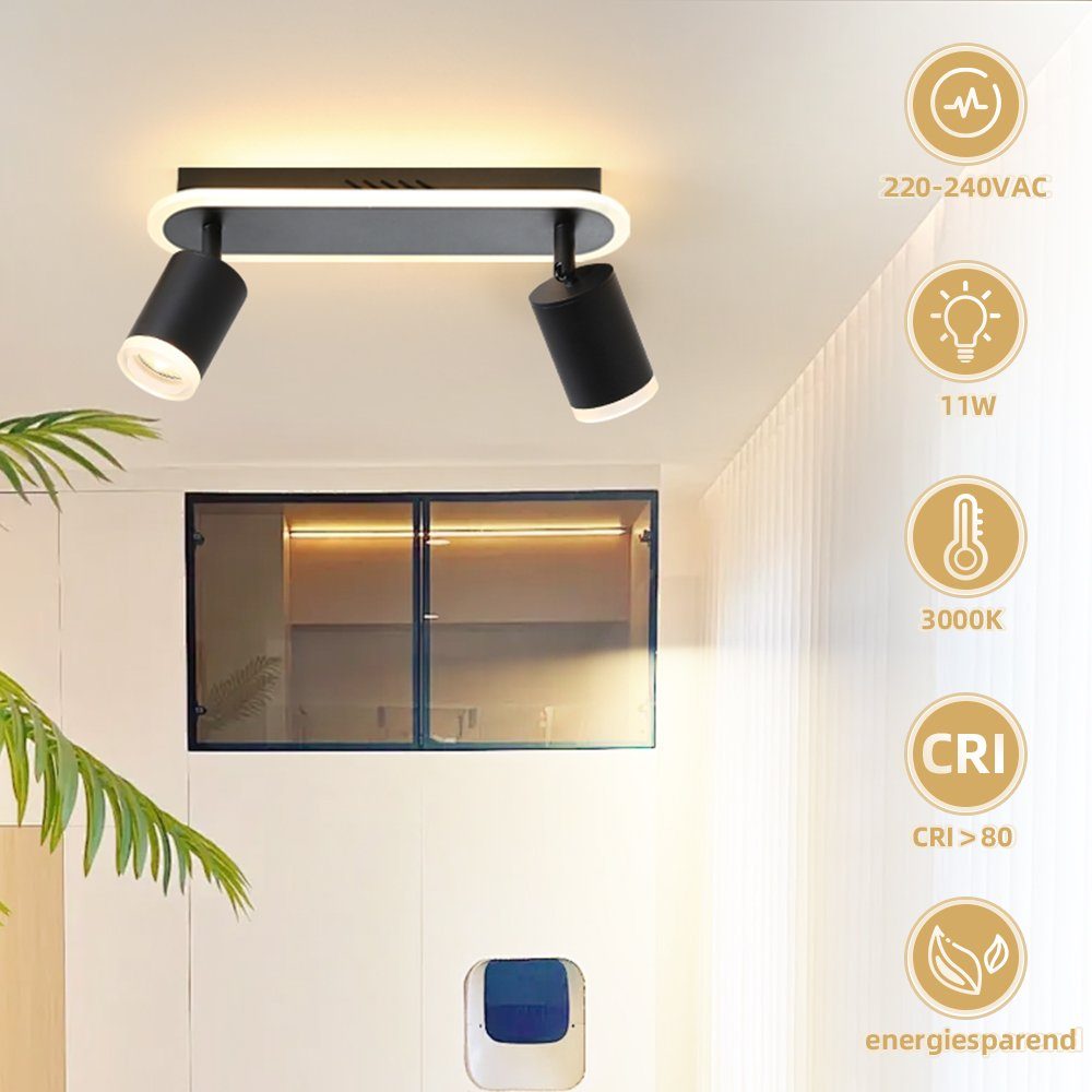 NETTLIFE 2 spots de plafond LED noir GU10 en métal, orientables à 330°, pour chambre couloir salle à manger cuisine salon, lumière blanc chaud - 2