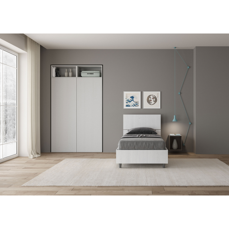 Lit en bois avec tête de lit inclinée Renoma-Couleur Blanc-80x200 - 3